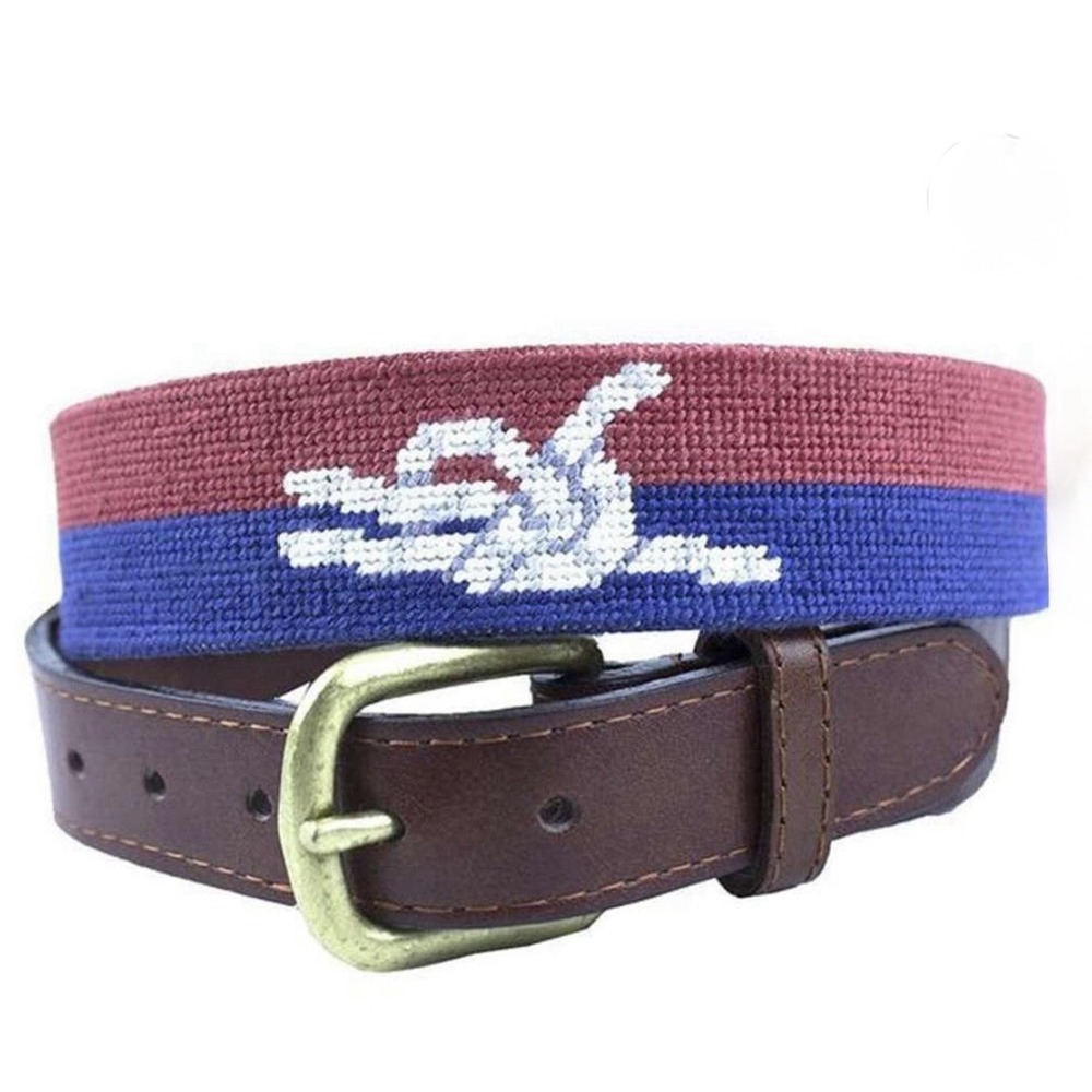 Smathers & Branson Blue Red  Nautical Knots Needlepoint Leather Belt Size 36